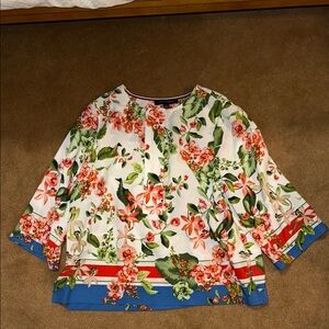 Tommy Hilfiger Boxy 3/4 Sleeve Blouse in Orange and Green